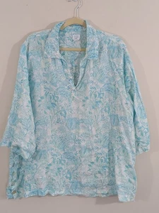 Sigrid Olsen Damen Plus 3X Floral 100% Leinen Hemd Relaxed Strand Seitenknöpfe - Bild 1 von 7