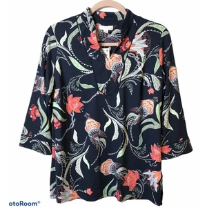 Charter Club Women Petite Size M Tunic Top White Floral 3/4 Sleeve Venetia print - Picture 1 of 7