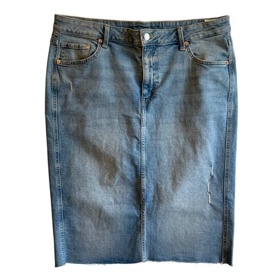 H&M & Denim Womens Size 18 Blue Denim Distressed Raw Hem Jean Skirt - Image 1 of 4