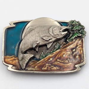80's Siskiyou Buckle Co. Salmon Fishing Enamel Belt Buckle Williams Oregon - Bild 1 von 8