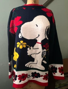 SNOOPY AND FRIENDS Acryl Pullover Damen L Woodstock Blumen - Bild 1 von 8
