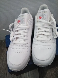 N.O.S. REEBOK MEN'S CLASSIC LEATHER WHITE / WHITE-LIGHT GREY SIZE 10 W/BOX - Picture 1 of 20