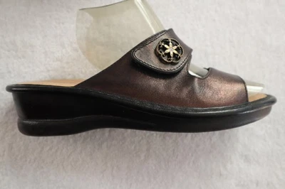 Sandalias de cuña FLYFLOT de cuero marrón cobre punta abierta sin espalda EU 37 US 6 Foto 1 de 4