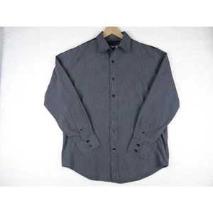 Anchor Blue Mens Shirt Size Medium Gray Striped Button Up Long Sleeve Comfort - Picture 1 of 15