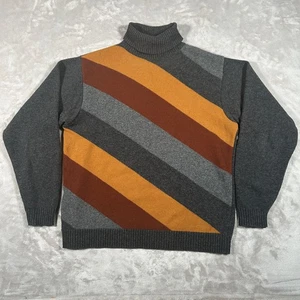 Vtg 90s Castri Turtleneck Sweater Men Large Gray Stripe Lambs Wool Made In Italy - Picture 1 of 14