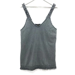 Cotton Natural Malibu Tank Top Women's 2XL Pima Cotton Fringe V Neck Fossil Gray - Picture 1 of 16