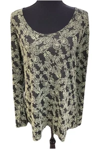 Lula Roe grün und schwarz Langarm Blumen Tunika XL LÄNGER HINTEN  - Bild 1 von 12