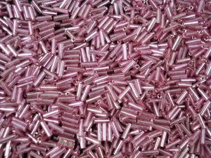 Bugle Beads 6mm Pink Silver Lined 100g Glass Tube Hollow Craft - Picture 1 of 2