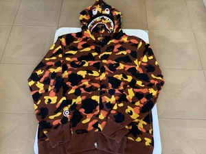 Authentic a bathing ape bape 1st camo shark full zip hoodie XL orange new - Picture 1 of 14