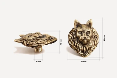 Brass Handle "Maine Coon" – Cat Knob for Cabinets, Drawers, Dressers – TUTURA - Image 1 of 4