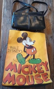 Vintage Walt Disney's Mickey Mouse Vinyl Tote Handbag & Wallet Coin Purse Black - Picture 1 of 9