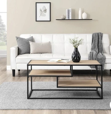 Walker Edison Coffee Table 40"Lx18.5"H In Coastal Oak/Black Metal - Image 1 of 4