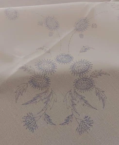 Vintage Stamped Embroidery Tablecloth Thistle Flowers Cotton 59" - Picture 1 of 4