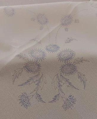 Vintage Stamped Embroidery Tablecloth Thistle Flowers Cotton 59" - Image 1 of 4