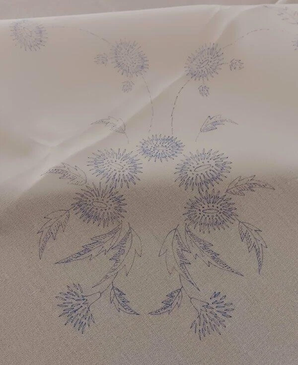 Vintage Stamped Embroidery Tablecloth Thistle Flowers Cotton 59" - Image 1 of 4