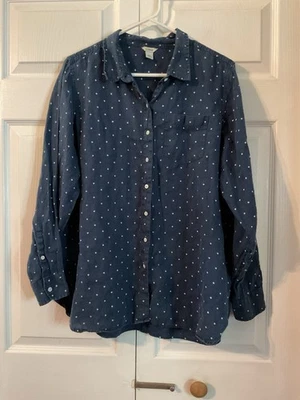 LL BEAN Women’s Navy Blue 100% Linen Button Up Shirt - Size 1X - Image 1 of 4