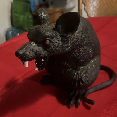Vintage Halloween Black Rat   Creepy Mold Realistic Scary  7" High 90s or Y2K - Image 1 of 4