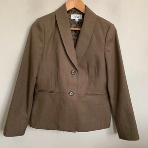 Le Suit Womens Blazer Jacket Brown Round Collar Button Lined Size 8 - Picture 1 of 8