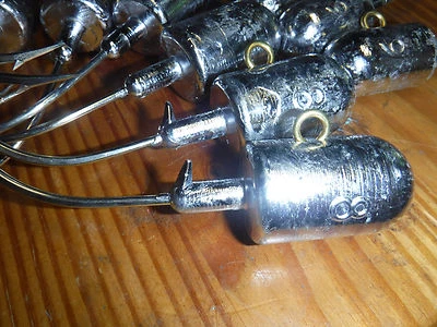 TM CUSTOMS 10 Saltwater bullet jig heads 8oz 9/0 mustad hooks Rockfish halibut lingcod