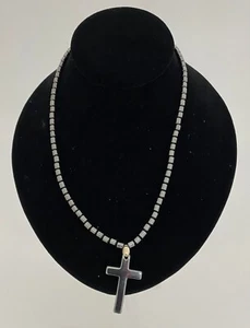 Natural Hematite Necklace w/ Pendant 18" CROSS - Picture 1 of 3