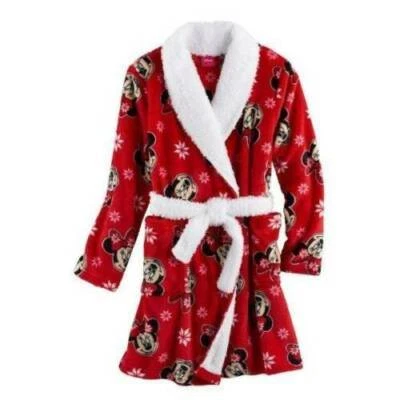 Disney Minnie Mouse Girls 4 Robe Bathrobe Red Pajamas Cover Up Fleece Winter - Image 1 of 4