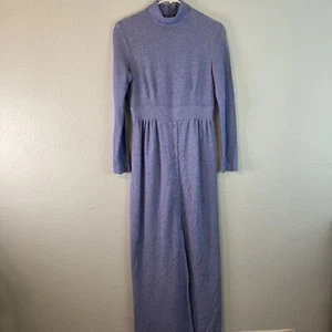 Vintage Brandye California 70’s Mock Neck LS Maxi Dress Blue Static Size S - Picture 1 of 9