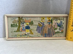 Vintage Embroidery Print Chinolin Lady Embroidery Unusual Farmed & Glaze 12x4.5” - Picture 1 of 8