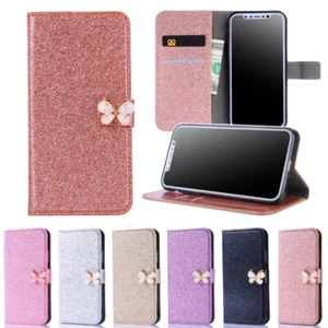 For iPhone 16e/15/14/13/12/11 XR XS SE 8 Glitter Wallet Case Women's Flip Cover - Picture 1 of 35