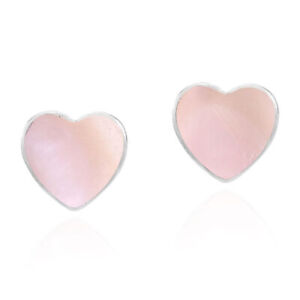 Love-Inspired Hearts Pink Mother of Pearl on Sterling Silver Stud Earrings