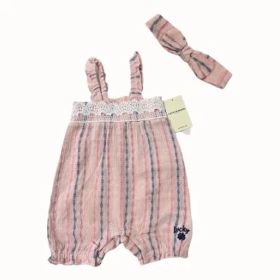 Lucky Brand Girls 3-6 Months 2PCS Romper and headband  - Изображение 1 из 4