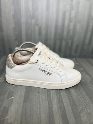 Roberto Cavalli Sport Women Size 7.5 Leather Low-Top White/Gold Glitter Sneakers - Image 1 of 4