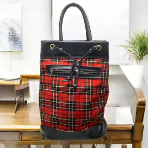 Vintage 1950's Unusual Red Tartan Plaid Bucket Bag Purse Tote Customs Sticker - Picture 1 of 11