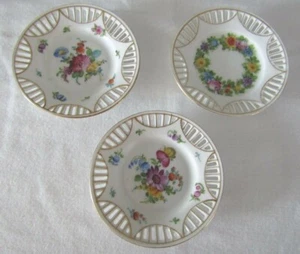 Lot of 3 Dresden Pierced Floral 4" Butter Pats - Picture 1 of 7