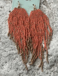 Western Ohrringe Orange Koralle Fransen Rocailles Cowgirl Cowboy - Bild 1 von 2