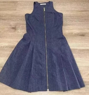 Michael Kors Indigo Blue Tank Dress Pleated Skirt Medium Zipper Indigo *sample* - Image 1 of 4