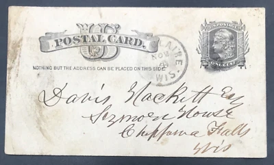 Antique 1885 Liberty Postal Card Postcard Wisconsin Eu Claire WI Fancy Cancel - Image 1 of 3