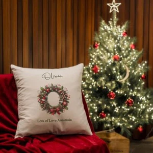 Personalised Christmas Cushion Gift With Decorations Letter Design - Picture 1 of 2