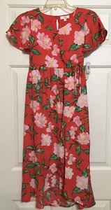 NWT GB girls size M coral green pink short sleeve hi low dress - Picture 1 of 9