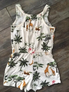 Girls Old Navy Sleevless Cotton Romper Size L 10-12 Multicolor Palm Trees - Picture 1 of 5