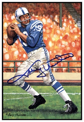 Johnny Unitas Signed Goal Line Art Card GLAC Autographed Colts PSA/DNA AL85297 - Image 1 of 2