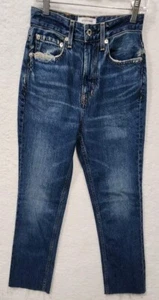 $268 Women's STUDIO R330 Denim Jeans Rigit Straight Sz 23 Raw Hem Destroyed NWOT - Picture 1 of 22