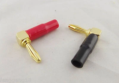 4x L Shape Banana Plug Right Angle Gold Audio Speaker Cable Connector Screw Type - Image 1 of 4