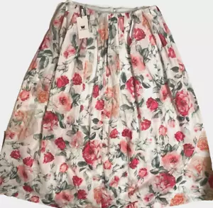 Neu mit Etikett W by Worth Maxirock Multi Blumenmuster A-Linie Falten Baumwolle gefüttert Größe 8 - Bild 1 von 12