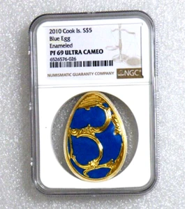 2010 Isole Cook $5 - UOVO IMPERIALE -BLU NGC PF69 ULTRA CAMEO moneta argento - Foto 1 di 4