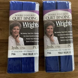 Cinta sesgada Wrights 706 doble pliegue 7/8" encuadernación de edredón azul Yale 2 paquetes nuevos - Imagen 1 de 4