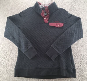 Spyder Quilted 1/4 Sweater Womens Large Black Maroon Pullover Snap Button Hiking - Picture 1 of 13