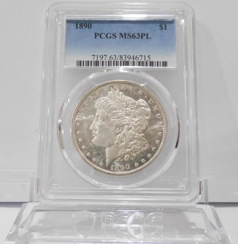 PROOF-LIKE!  1890-P  Morgan Silver Dollar, PCGS MS-63PL With BONUS GIFT CARD! Cover