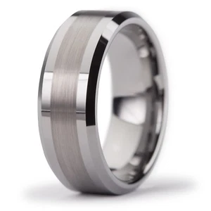 New Tungsten Carbide Brushed 2 Tone Mens Wedding Band Ring 8mm - Picture 1 of 6