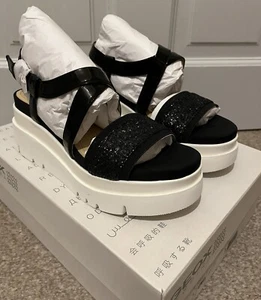 GEOX RESPIRA BLACK/WHITE GLITTER STRAPPY WEDGE PLATFORM SANDALS UK 4 EU 37 BNIB - Picture 1 of 24