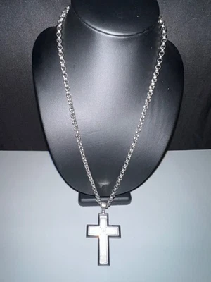 Cruz de diamantes grande de acero inoxidable de segunda mano con cadena pesada de 24"  Foto 1 de 4